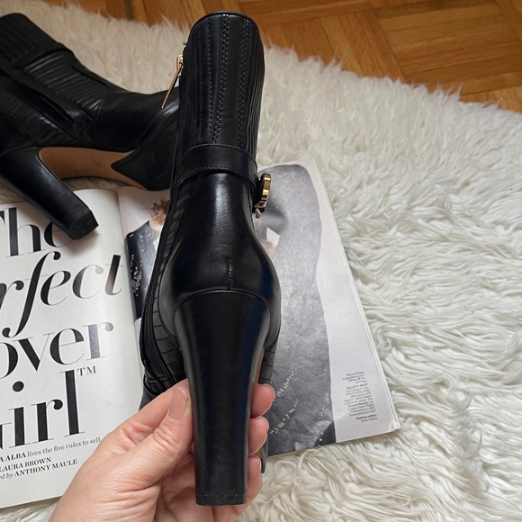 Vince Camuto 
VC Curtis Boots/Bootie 
Black Heeled Ankle Boots w/ Gold Buckle - Picture 6 of 10